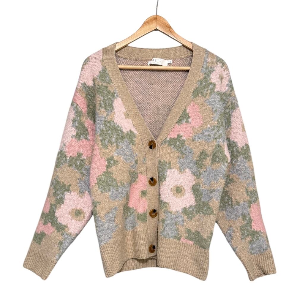 ASTR The Label Floral Knit Cardigan Small Pastel Button Front Soft Cozy Sweater